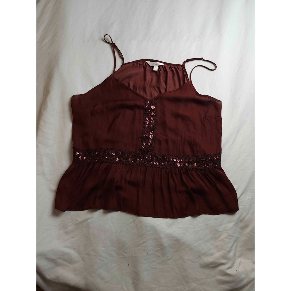 LC Lauren Conrad Peplum Tank Top XL Red Sequin Romantic Chic Feminine Party Glam